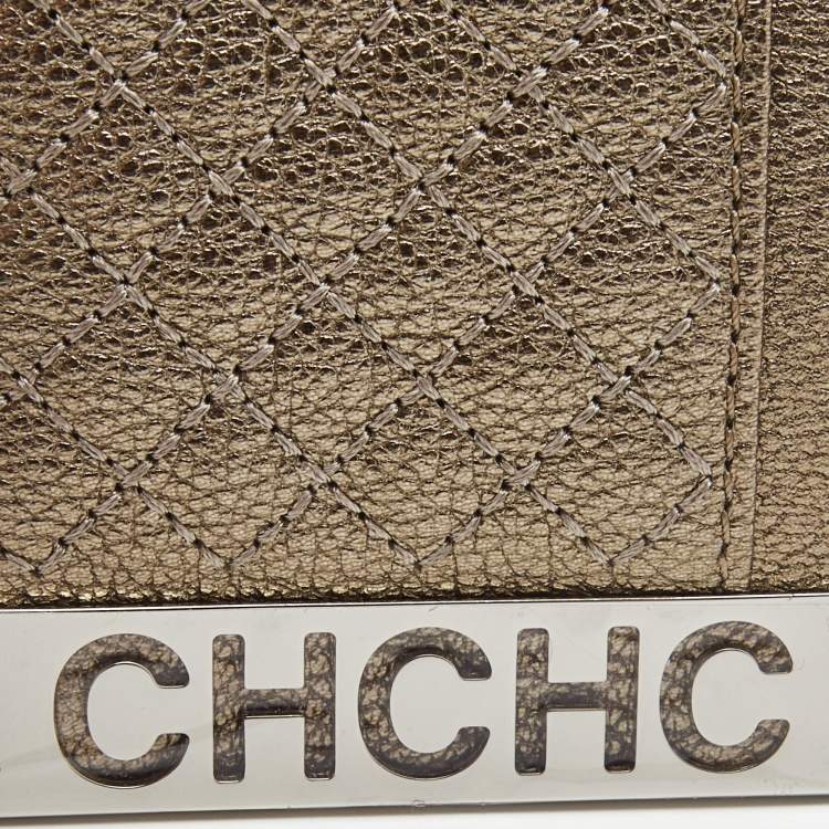 Pre Owned Carolina Herrera Light Gold Quilted Leather Card Holder