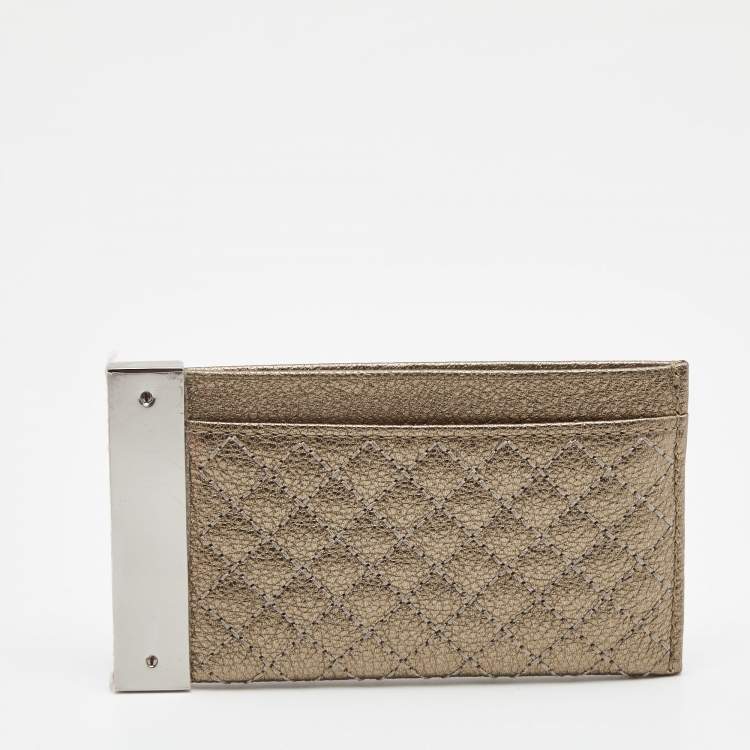 Pre Owned Carolina Herrera Light Gold Quilted Leather Card Holder