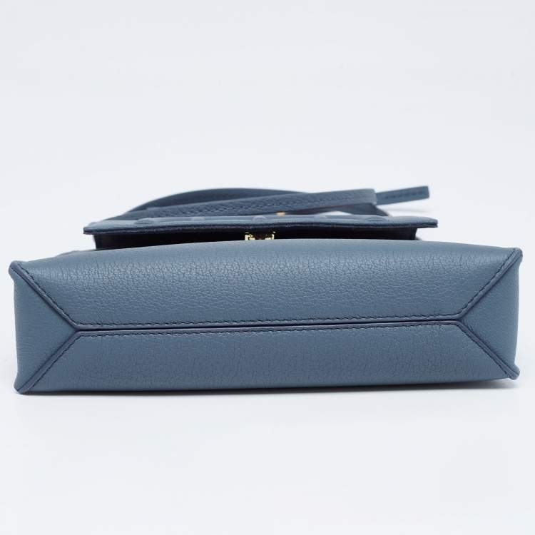 Pre Owned Carolina Herrera Blue Leather Doma Insignia Top Handle Bag