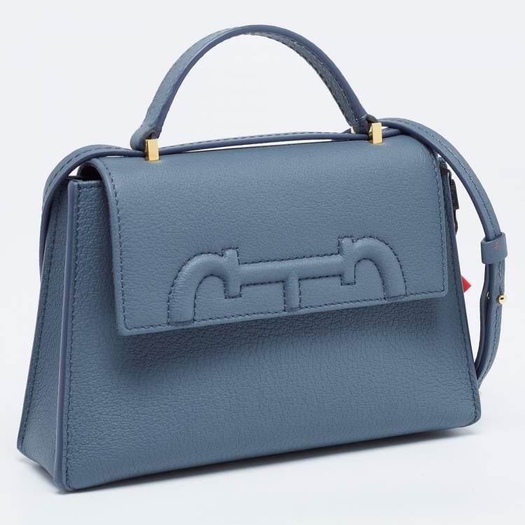 Pre Owned Carolina Herrera Blue Leather Doma Insignia Top Handle Bag