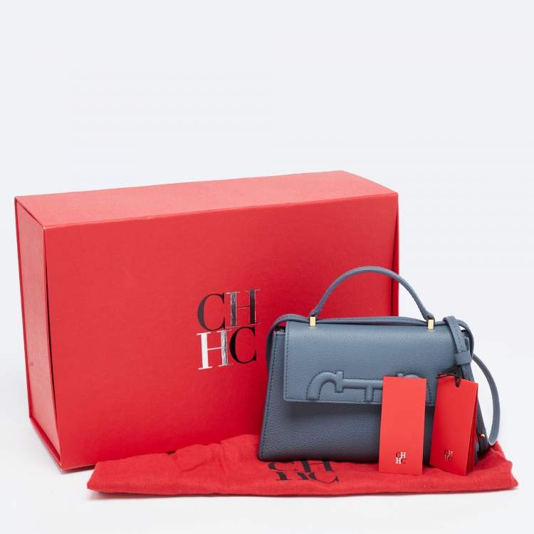 Pre Owned Carolina Herrera Blue Leather Doma Insignia Top Handle Bag