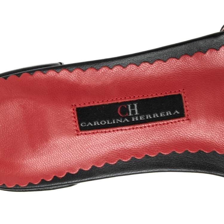 Pre Owned Carolina Herrera Black Initials Quilted Leather Initials 2020 Flats Slides Size 36