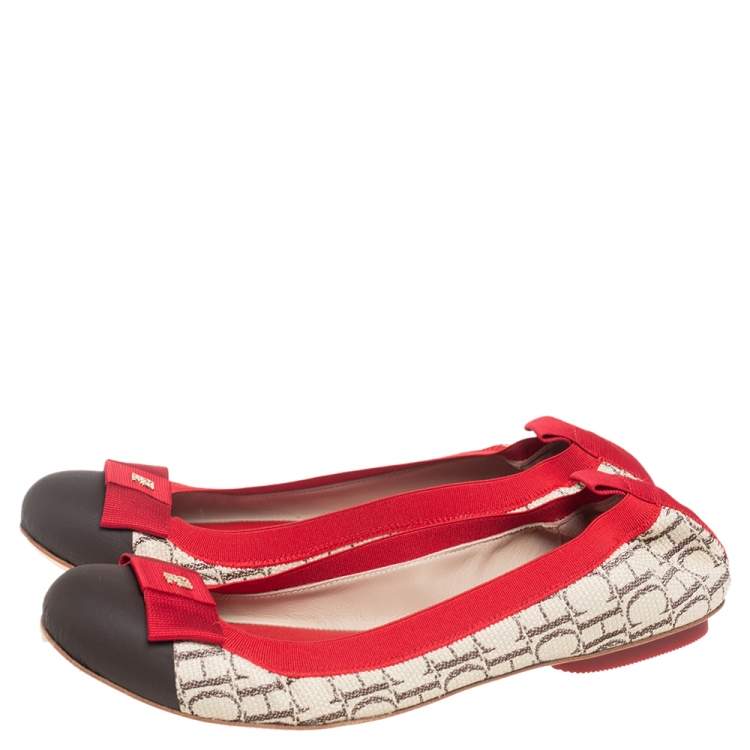 Pre Owned Carolina Herrera Multicolor Canvas and Leather Scrunch Ballet Flats Size 38