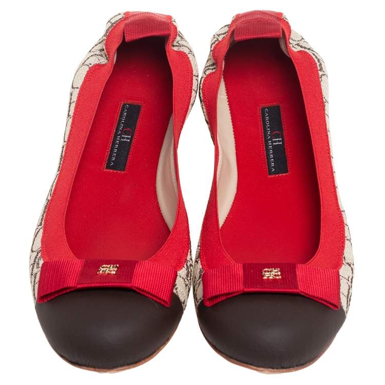 Pre Owned Carolina Herrera Multicolor Canvas and Leather Scrunch Ballet Flats Size 38