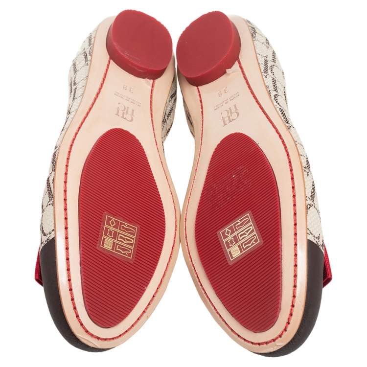 Pre Owned Carolina Herrera Multicolor Canvas and Leather Scrunch Ballet Flats Size 38