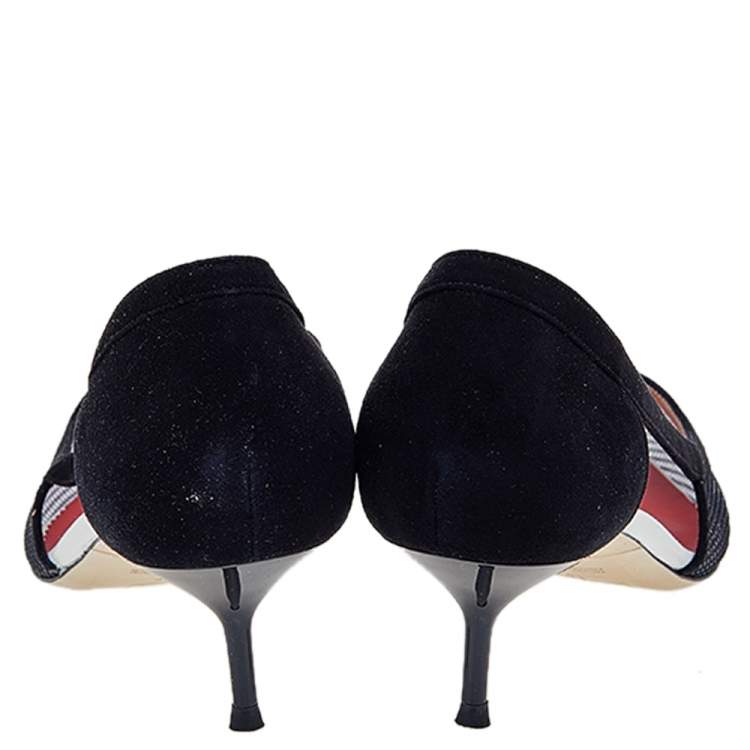 Pre Owned Carolina Herrera Black Mesh and Suede Pointed Toe Pumps Size 41