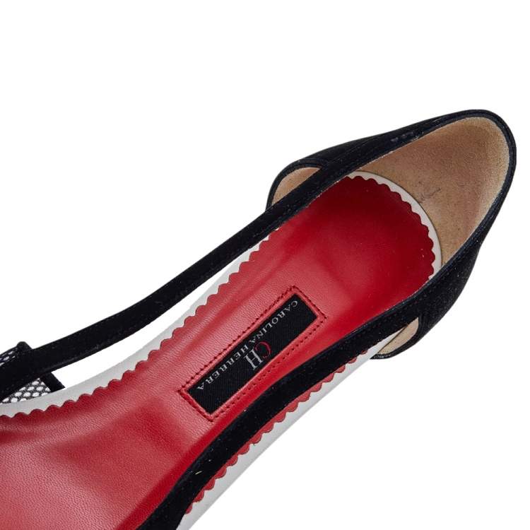 Pre Owned Carolina Herrera Black Mesh and Suede Pointed Toe Pumps Size 41