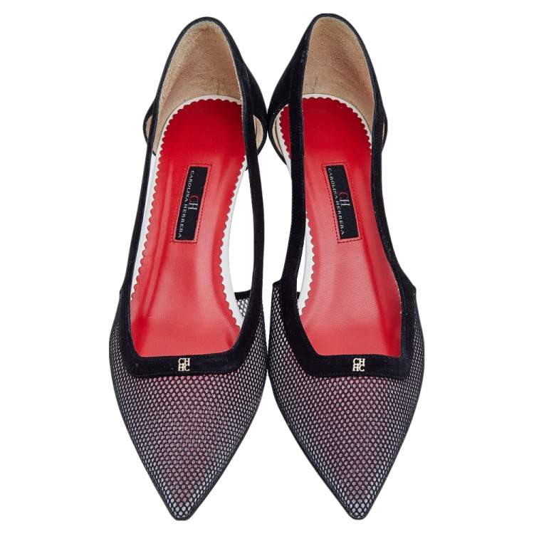 Pre Owned Carolina Herrera Black Mesh and Suede Pointed Toe Pumps Size 41