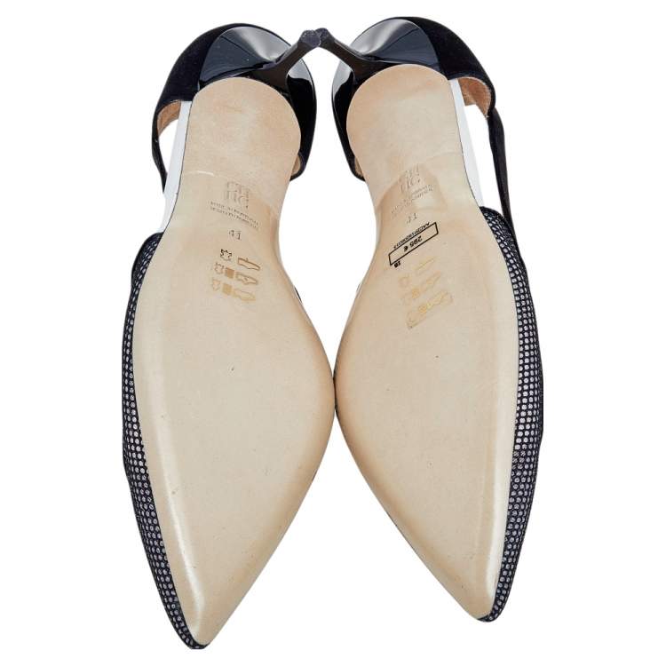 Pre Owned Carolina Herrera Black Mesh and Suede Pointed Toe Pumps Size 41