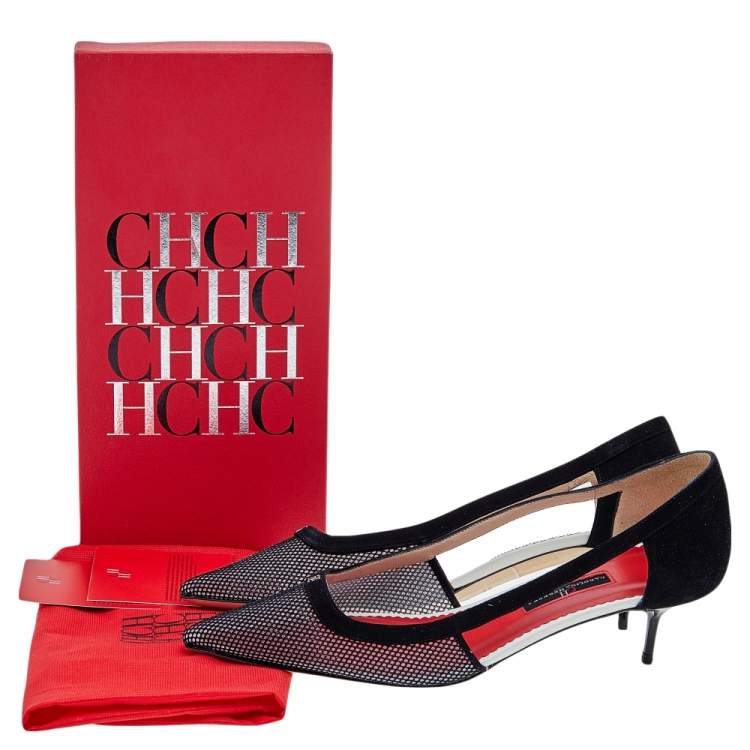 Pre Owned Carolina Herrera Black Mesh and Suede Pointed Toe Pumps Size 41