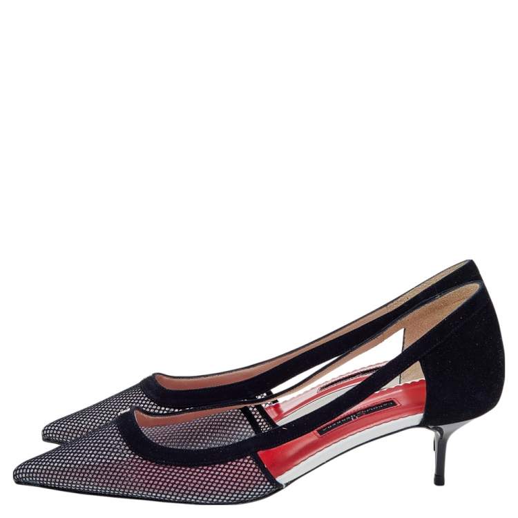 Pre Owned Carolina Herrera Black Mesh and Suede Pointed Toe Pumps Size 41