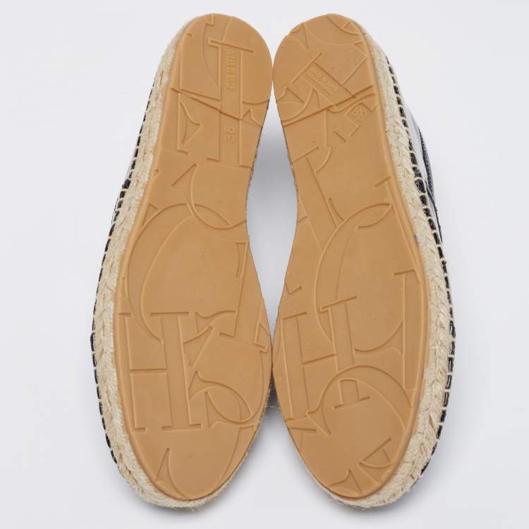 Pre Owned Carolina Herrera Black Patent Leather Logo Espadrilles Flats Size 38