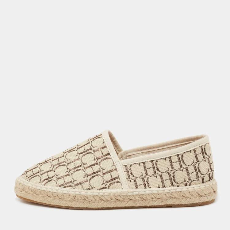 CH Carolina Herrera Beige Monogram Canvas Espadrille Flats Size 36 ...