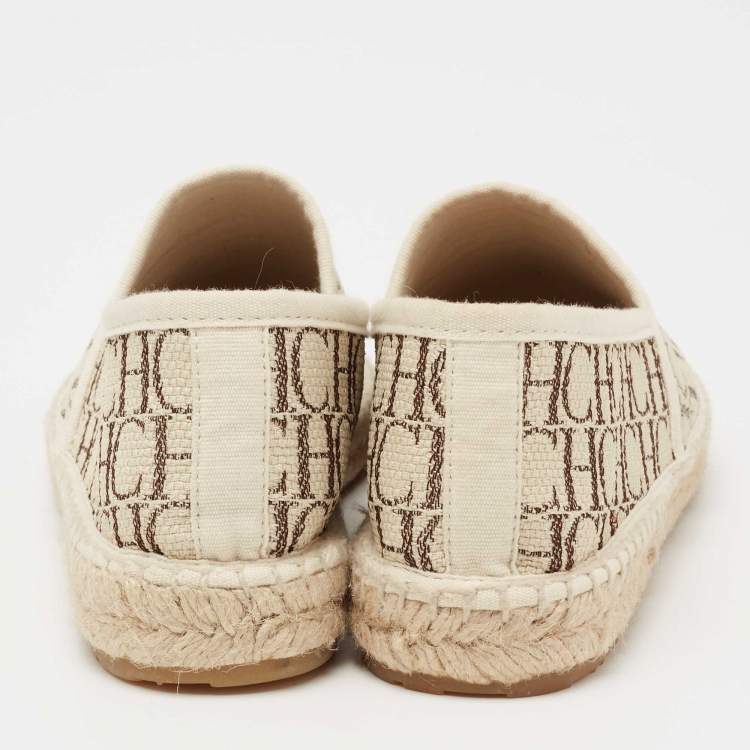 Pre Owned CH Carolina Herrera Beige Monogram Canvas Espadrille Flats Size 36