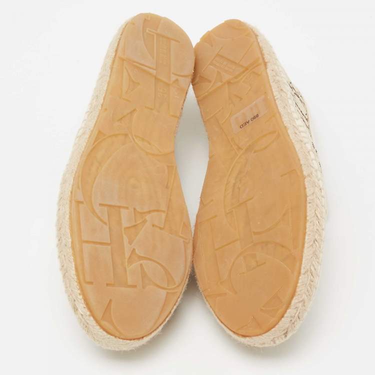 Pre Owned CH Carolina Herrera Beige Monogram Canvas Espadrille Flats Size 36