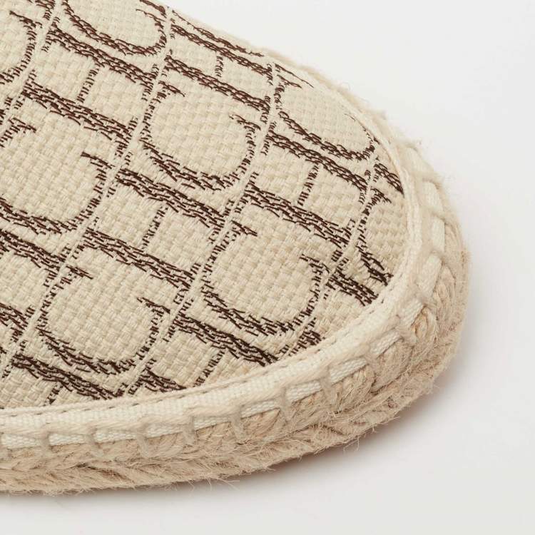 Pre Owned CH Carolina Herrera Beige Monogram Canvas Espadrille Flats Size 36