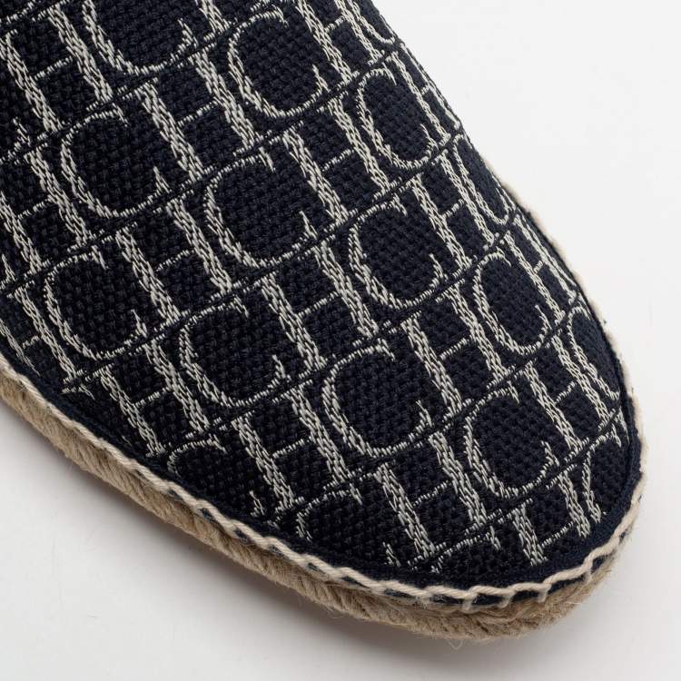 Pre Owned Carolina Herrera Blue Monogram Canvas Espadrille Flats Size 41