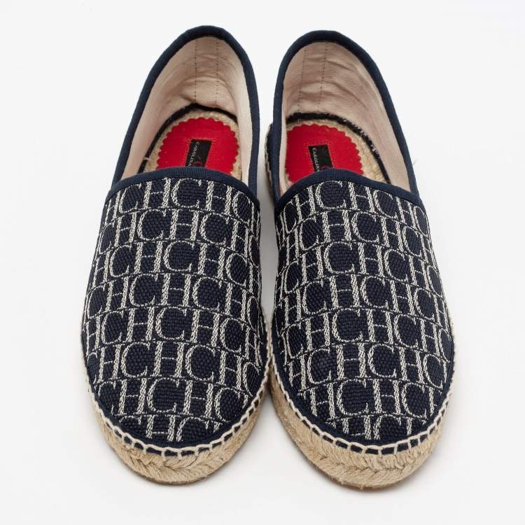 Pre Owned Carolina Herrera Blue Monogram Canvas Espadrille Flats Size 41