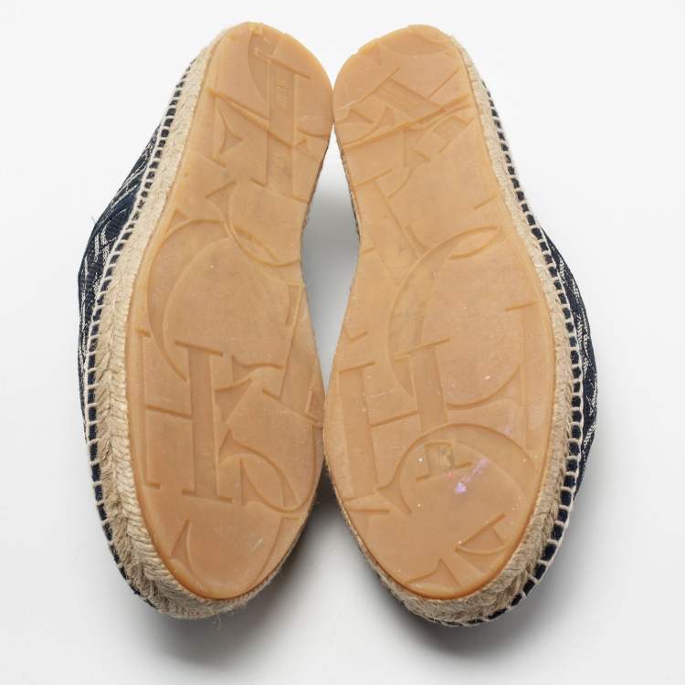 Pre Owned Carolina Herrera Blue Monogram Canvas Espadrille Flats Size 41
