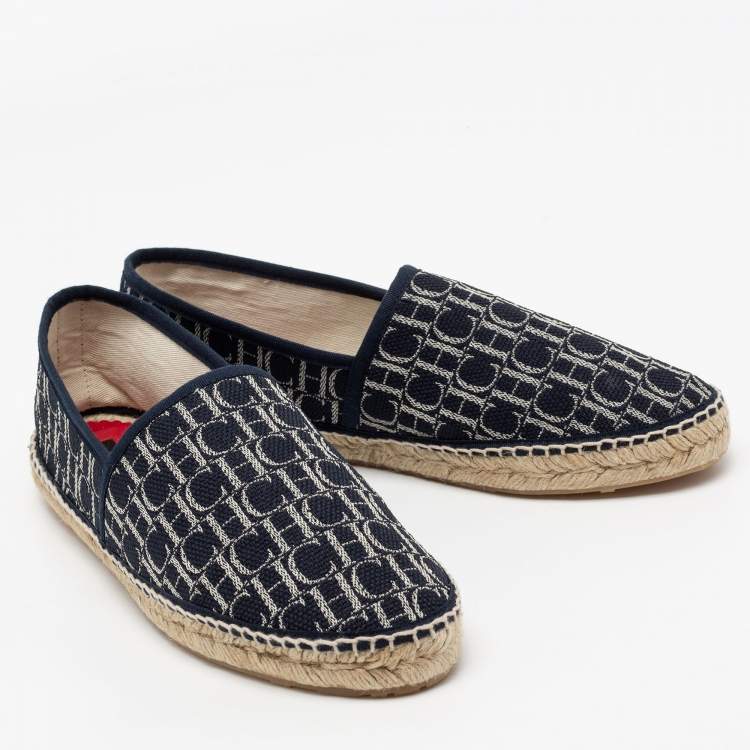 Pre Owned Carolina Herrera Blue Monogram Canvas Espadrille Flats Size 41