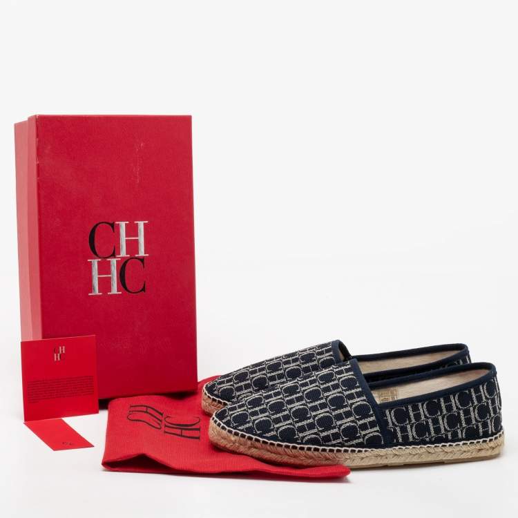 Pre Owned Carolina Herrera Blue Monogram Canvas Espadrille Flats Size 41