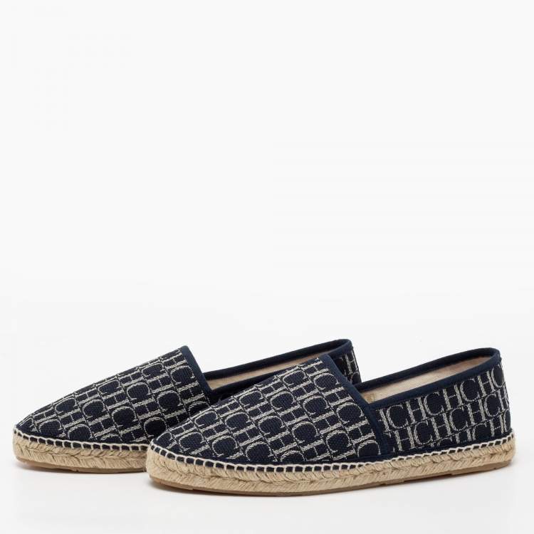 Pre Owned Carolina Herrera Blue Monogram Canvas Espadrille Flats Size 41