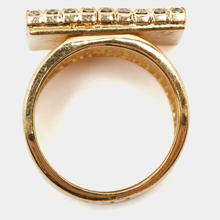 Pre Owned Carolina Herrera Crystal Gold  Tone Ring Size 53
