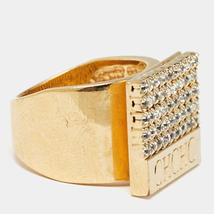 Pre Owned Carolina Herrera Crystal Gold  Tone Ring Size 53