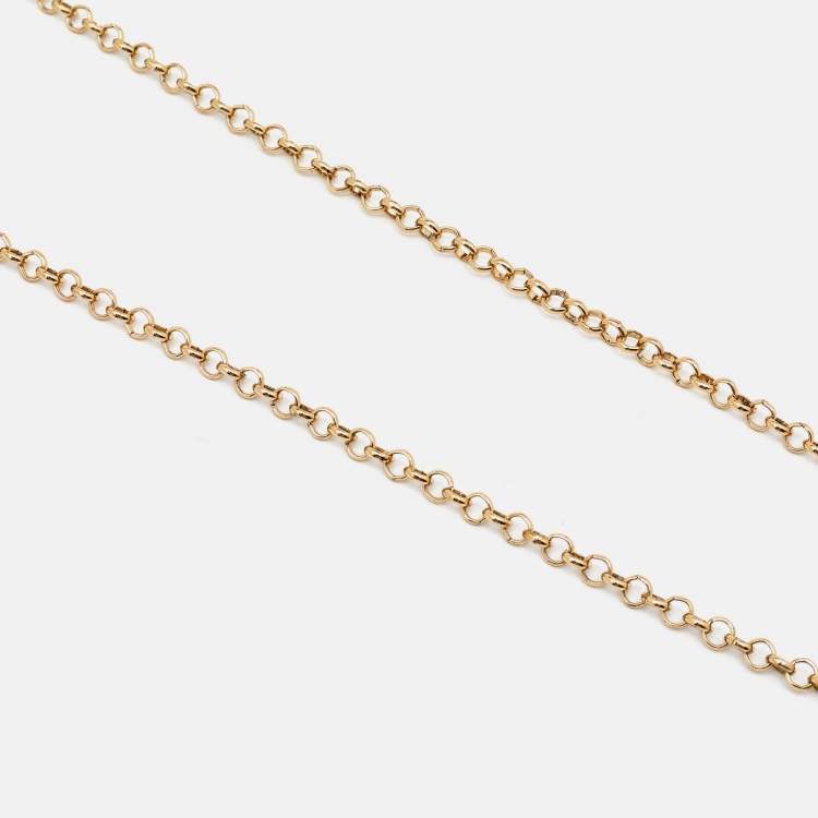 Pre Owned Carolina Herrera CH Logo Charm Gold Tone Long Toggle Pendant Necklace