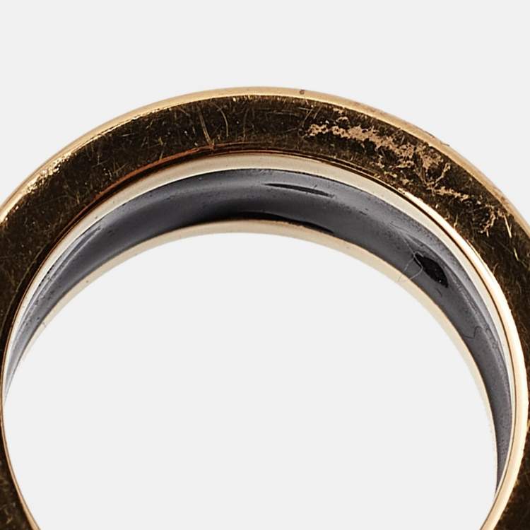 مملوكة مسبقًا Carolina Herrera CH Logo Enamel Gold Tone Band Ring EU 54
