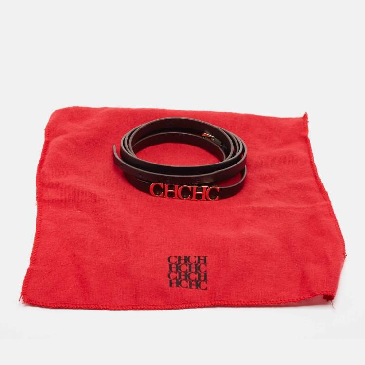 Pre Owned Carolina Herrera Dark Brown Leather CHHC Double Wrap Slim Belt