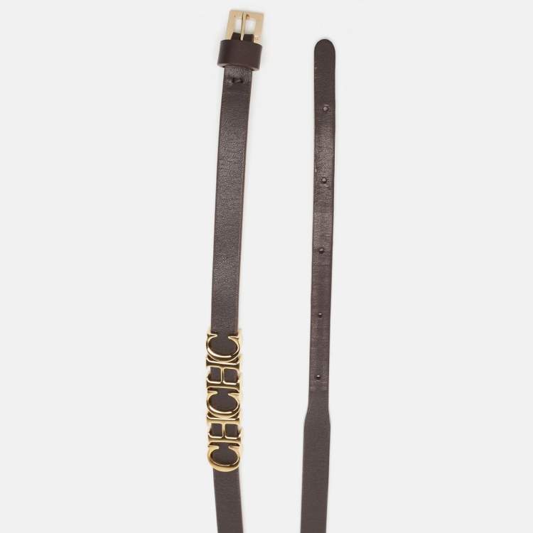 Pre Owned Carolina Herrera Dark Brown Leather CHHC Double Wrap Slim Belt