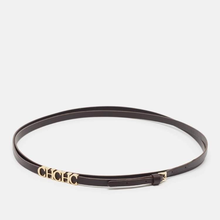 Pre Owned Carolina Herrera Dark Brown Leather CHHC Double Wrap Slim Belt
