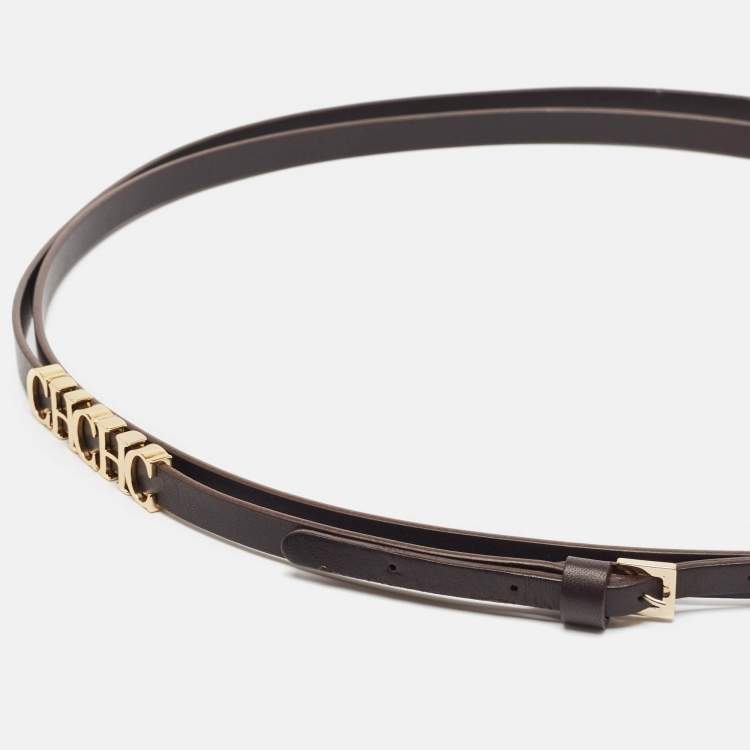 Pre Owned Carolina Herrera Dark Brown Leather CHHC Double Wrap Slim Belt