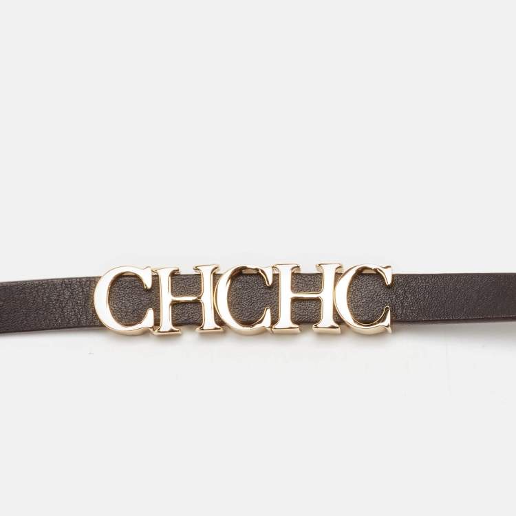Pre Owned Carolina Herrera Dark Brown Leather CHHC Double Wrap Slim Belt
