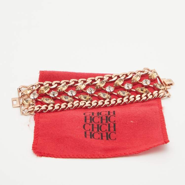 Pre Owned Carolina Herrera Crytsals Gold Tone Bracelet 