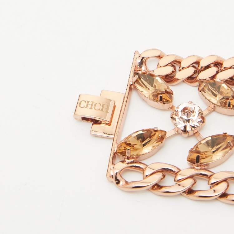 Pre Owned Carolina Herrera Crytsals Gold Tone Bracelet 