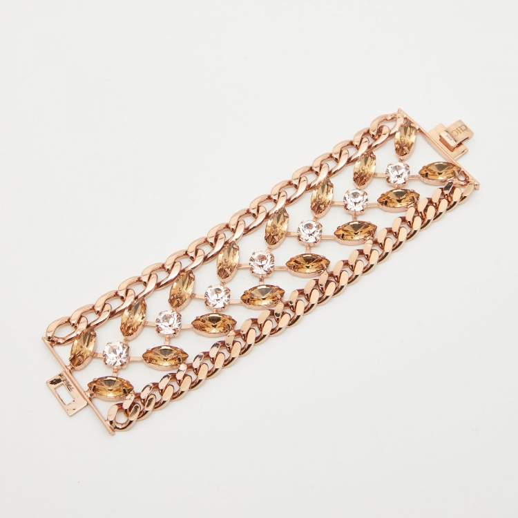 Pre Owned Carolina Herrera Crytsals Gold Tone Bracelet 
