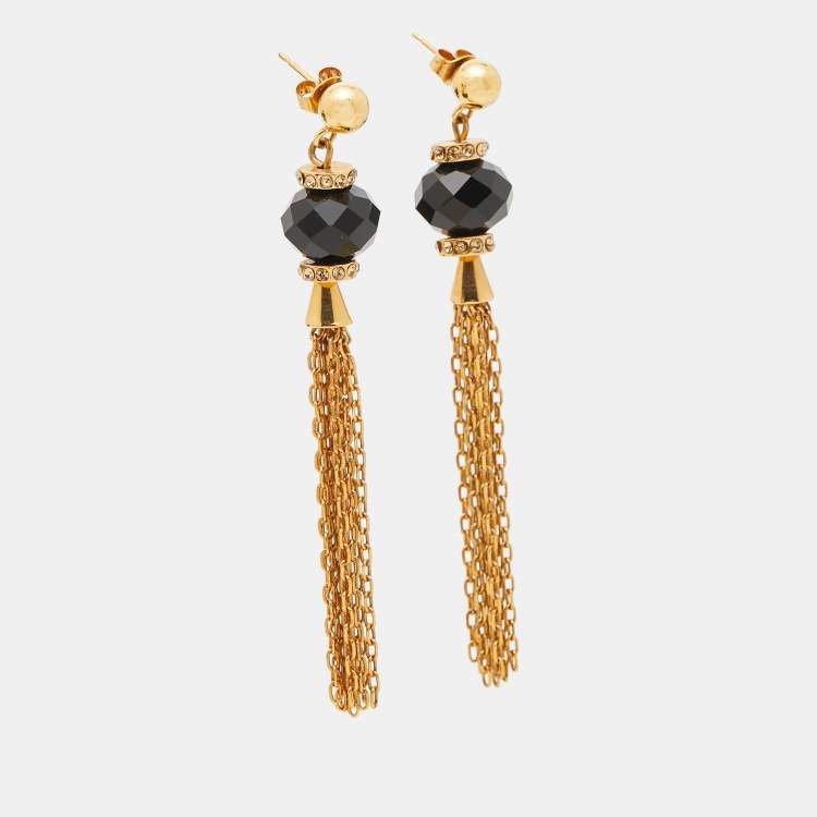 Pre Owned Carolina Herrera Crystals Beads Gold Tone Earrings