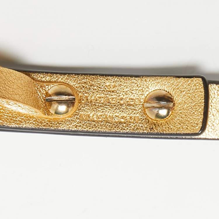 Pre Owned Carolina Herrera Black Leather Logo Bow Slim Waist Belt 75CM