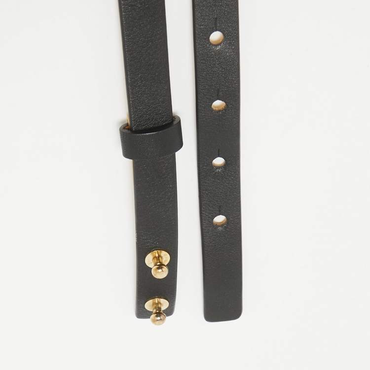 Pre Owned Carolina Herrera Black Leather Logo Bow Slim Waist Belt 75CM