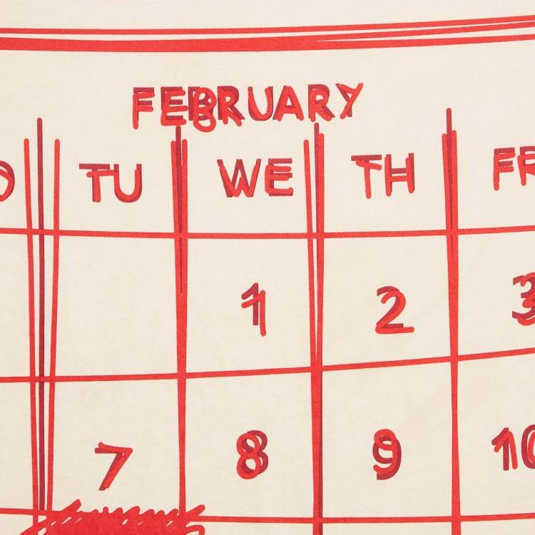 Pre Owned CH Carolina Herrera Cream/Red Valentine's Day Calendar Print Scarf