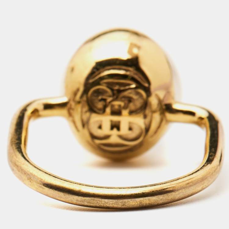 Pre Owned Carolina Herrera CH Faux Pearl Gold Tone Ring Size 52