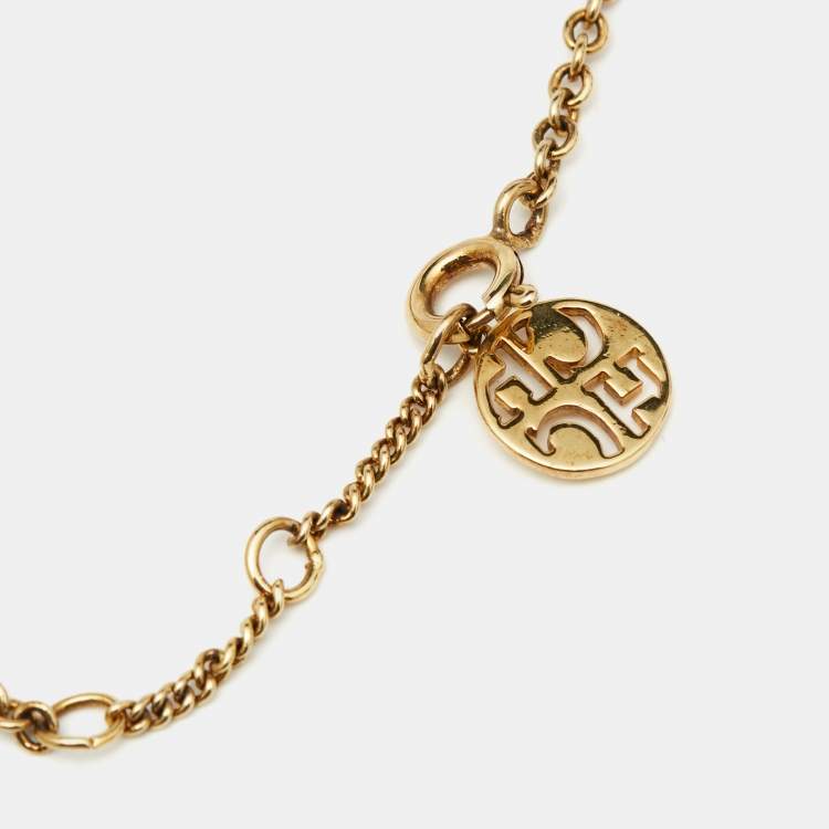 Pre Owned Carolina Herrera CH Crystals Gold Tone Bracelet