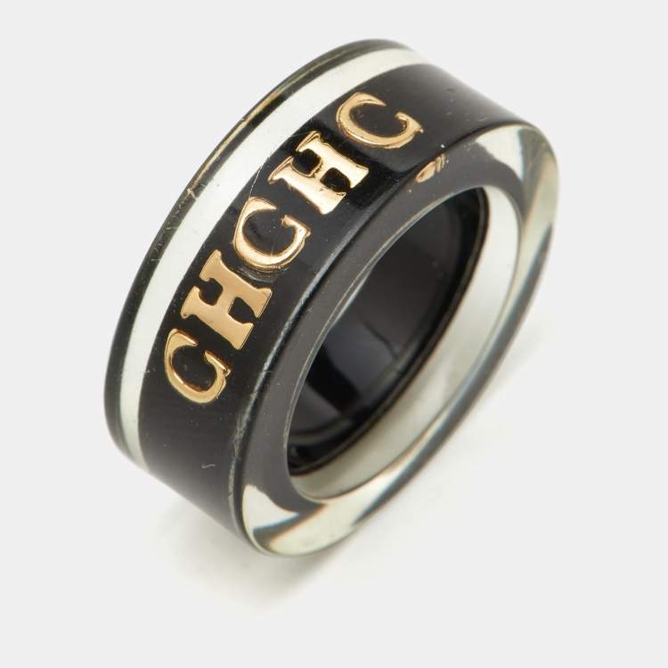 Pre Owned Carolina Herrera CH Resin Gold Tone Band Ring Size 54