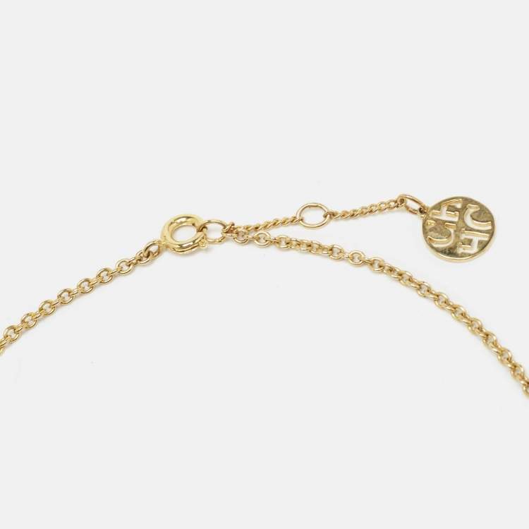 Pre Owned Carolina Herrera CH I Love CH Crystals Gold Tone Necklace