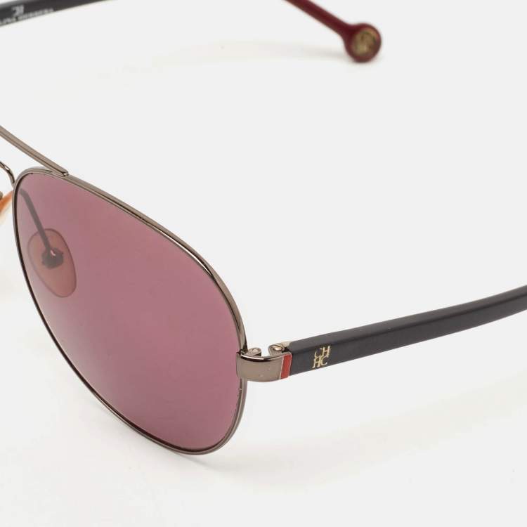 Pre Owned Carolina Herrera Black/Red SHE070V Aviator Sunglasses