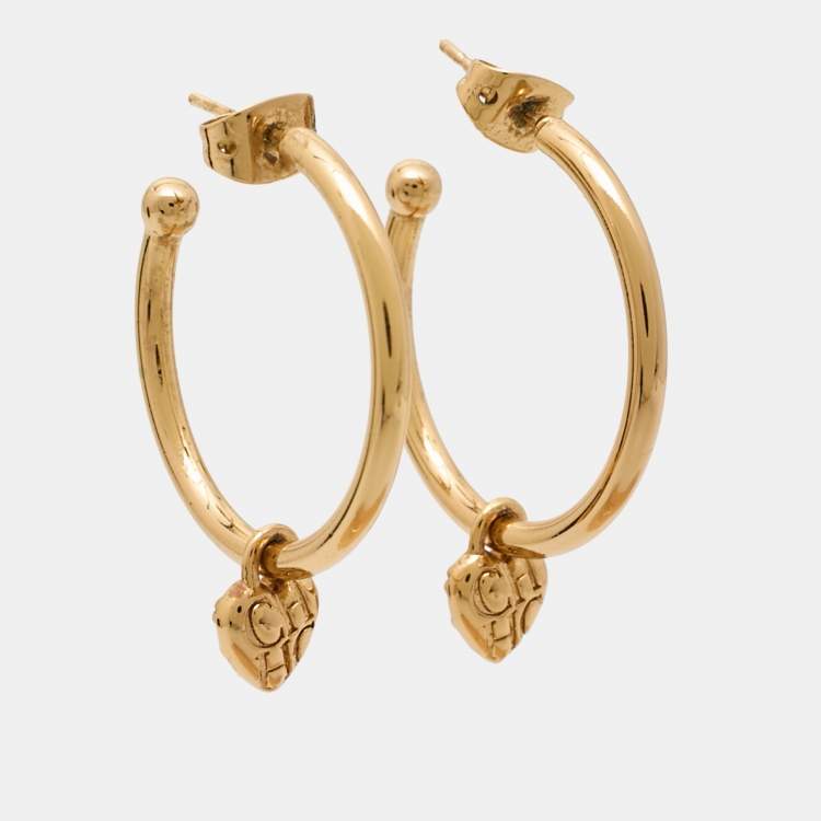 Pre Owned Carolina Herrera CH Crystals Gold Tone Hoop Earrings