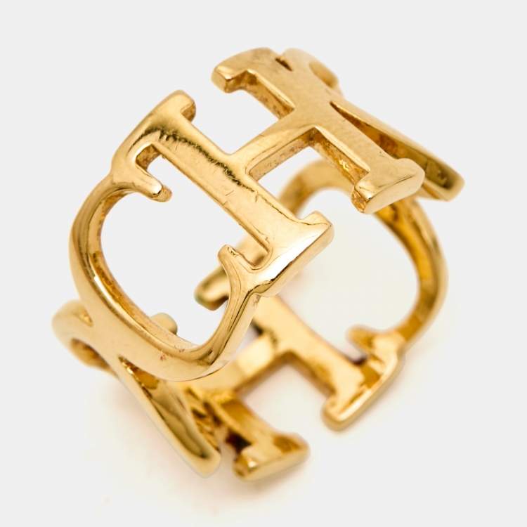 Pre Owned Carolina Herrera CH Gold Tone Ring Sizr 55