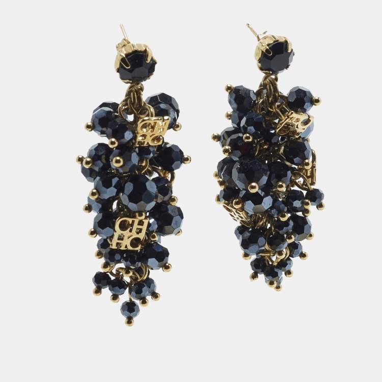 Pre Owned Carolina Herrera CH Crystals Gold Tone Earrings